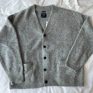 ABERCROMBIE & FITCH OVERSIZED CHUNKY KNIT GREY CARDIGAN - SIZE L